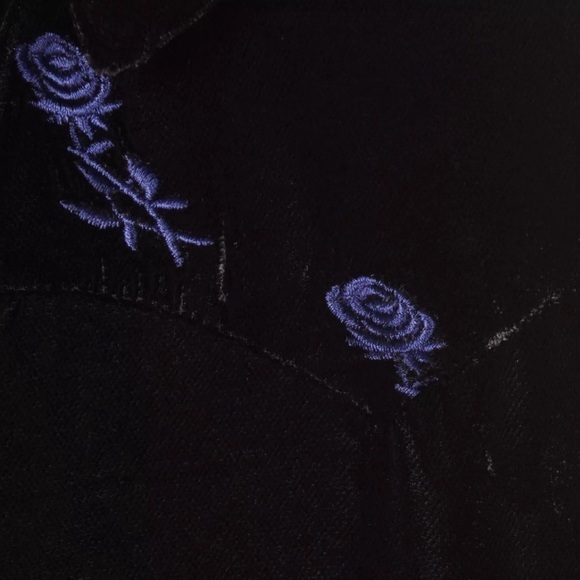 MAJE Velvet Floral Embroidered Long Sleeve Western Snap Button Collared Shirt M - Picture 7 of 12